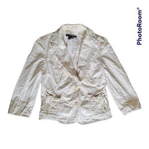 ZARA BASIC CREAM&WHITE STRIPE BLAZER JACKET - 5